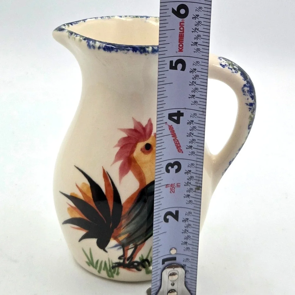 Emerson Creek Pottery Rooster Creamer and Sugar with Lid Hand Painted VINTAGE